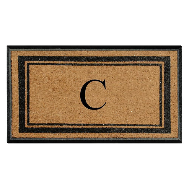 A1 Home Collections Natural Coir & Rubber Hand-Flocked Monogrammed Doormat - Heavy Duty Anti-Shedding Front Door Mat, Thick & Durable Entrance Mat - C, 30” x 48”