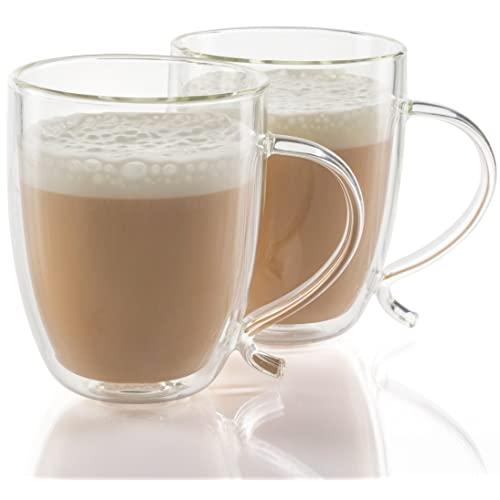 EXTRA LARGE 20 ounce Premium Coffee Mugs for Men and Women | Double Wall, 20 oz. Insulated Mugs, Set of 2 | Latte, Tea, Cappuccino | Clear Glass Mugs with Handle PLUS Recipe Ebook by Backyard Bum