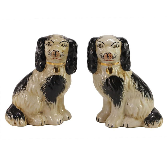 SYNWISH Hand Painted Black Porcelain Dog Pair of Small Figurines Home Décor