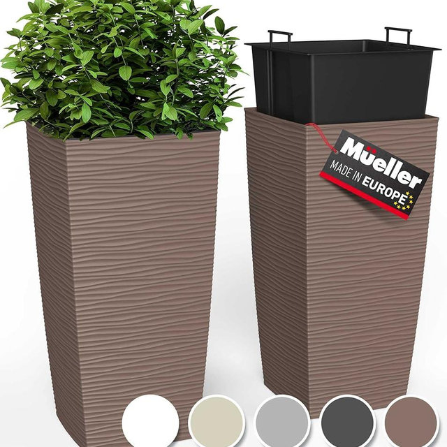 Janska by Mueller M-Resin Heavy Duty Tall Planter, Indoor/Outdoor Grande Plant, Tree, Flower Pot, 2-Piece Set, 27.5”, Modern Design, Built-in Drainage, Mocha