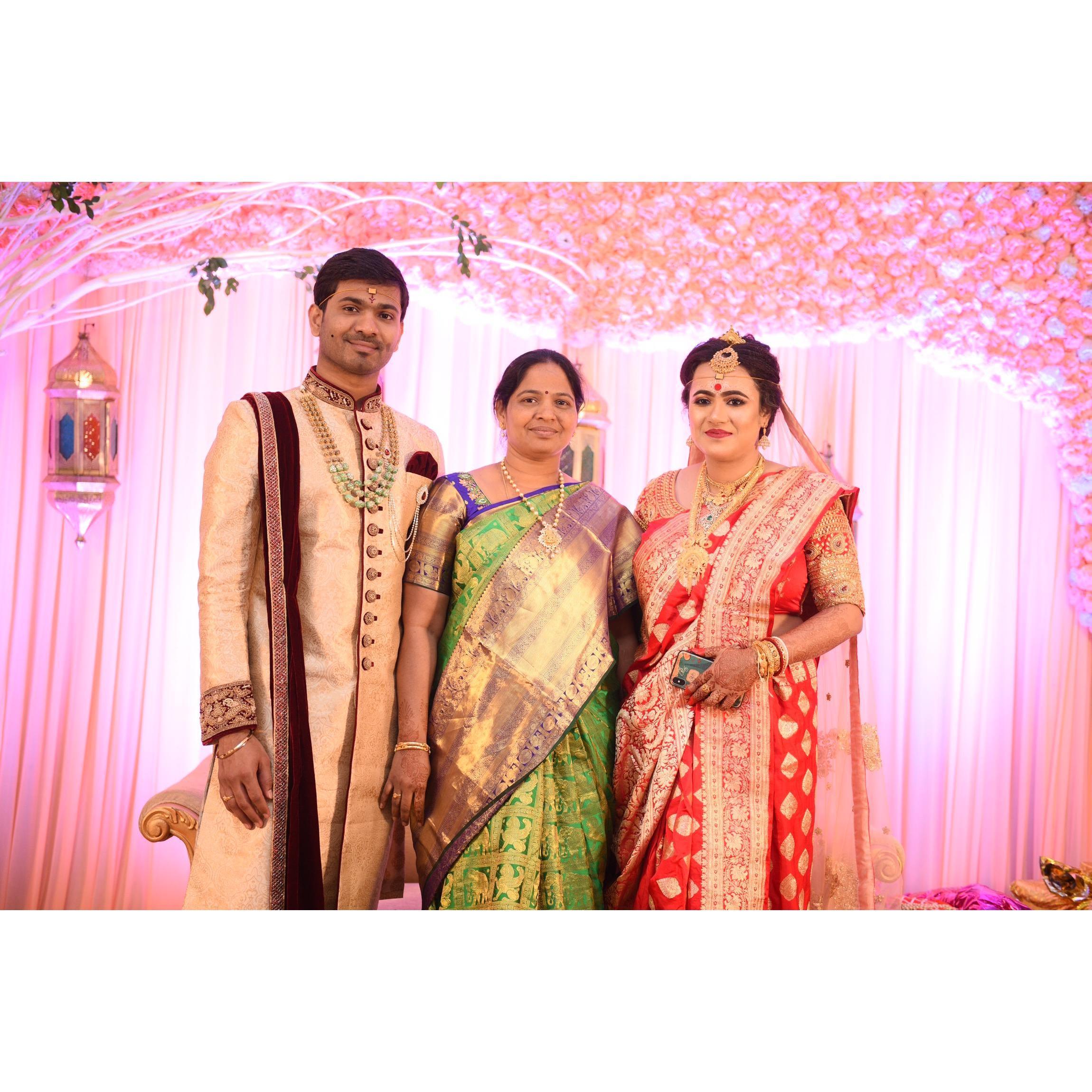With his mom..