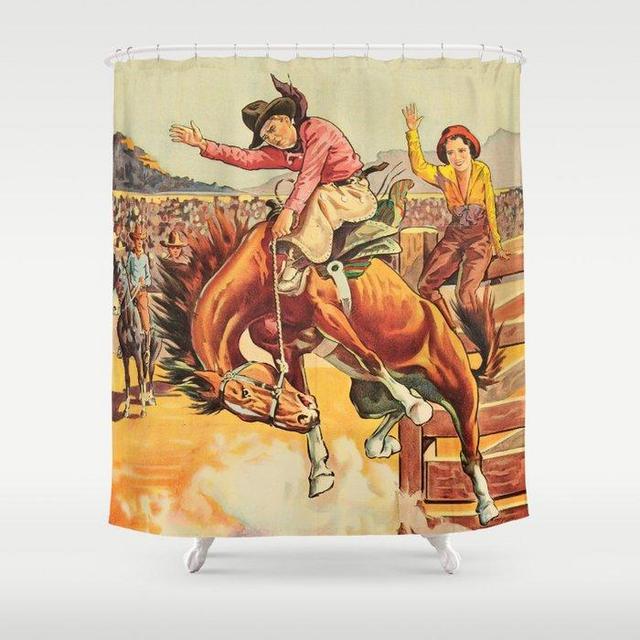 Vintage Western Rodeo Cowboy On Bucking Horse Shower Curtain
