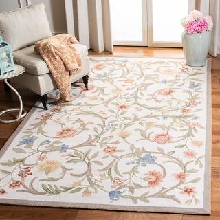 French Country Floral Scroll Wool Rug - 6' x 9' Square - BLACK