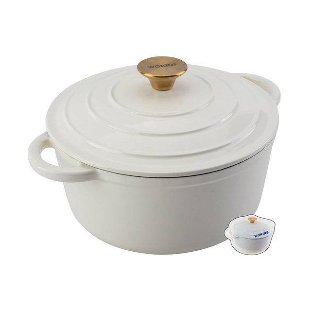 WOKINS Enameled Cast Iron Dutch Oven Pot with Lid Heavy-Duty Cookware for Bread Baking,Braising,Stews,Roasting,Oven Safe up to 500°F,5.5QT,creamy white