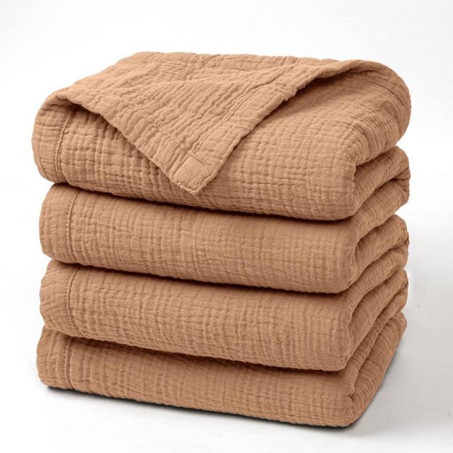 Lulu moon Muslin Blankets for Adults 55”x75” - Couch Throw Blanket for Boys - Light Weighted Muslin Quilt for Sofa and Bed (Caramel)