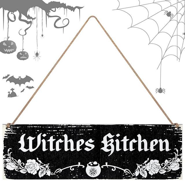 Bucherry Halloween Witch Kitchen Wooden Sign Witch Decor Wood Goth Decor Home Halloween Kitchen Decor Vintage Farmhouse Signs Gothic House Decor for Home Kitchen Decor