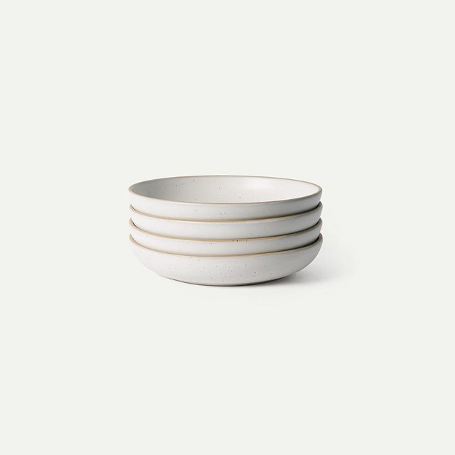 MORA Medium Dishes Set of 4, 30oz Ceramic Pottery Pasta Plate/Wide Bowls - Microwave, Oven and Dishwasher Safe - Oat