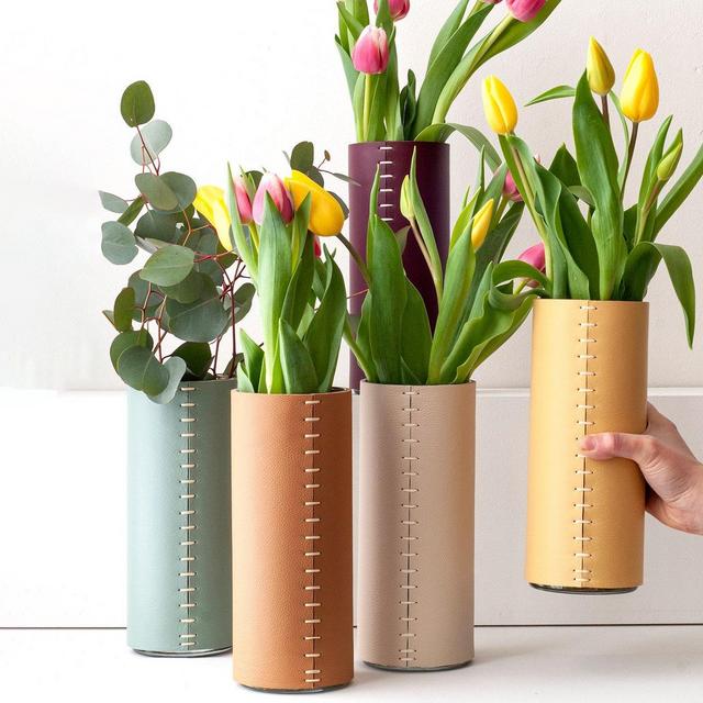 Leather Vase Leather Wrapped Flower Vase...