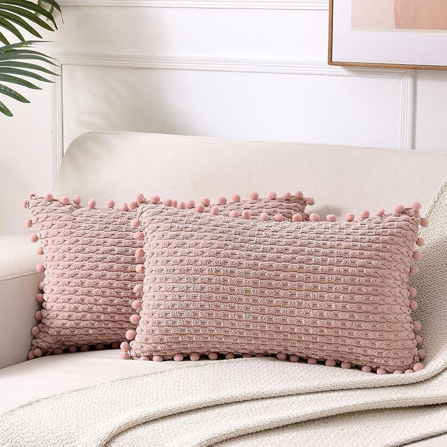 Fancy Homi 2 Packs Dusty Pink Decorative Throw Pillow Covers 12x20 Inch for Couch Bed Sofa, Modern Farmhouse Boho Home Decor, Soft Cute Plush Corduroy Cushion Case 30x50 CM