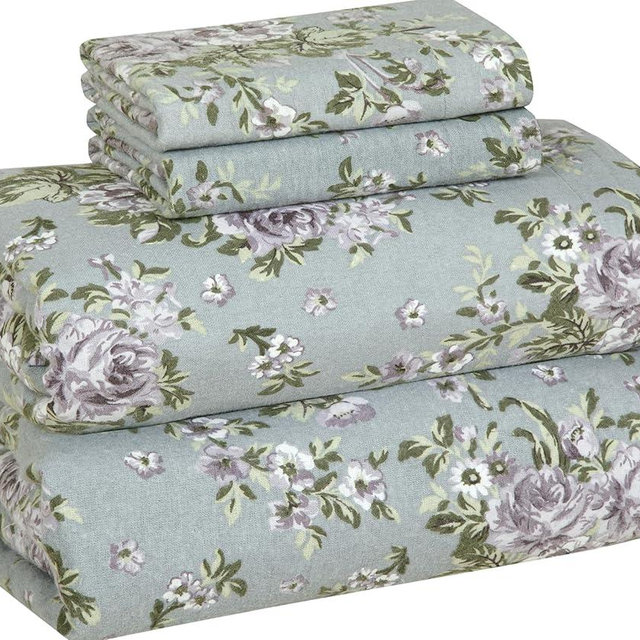 Bliss Casa 4 Piece 100% Cotton Flannel Sheets Queen Size Bed Set - Warm & Extra Soft - Deep Pockets, Breathable, All Seasons Comfy - Double Brushed Bed Sheet (Blossom)