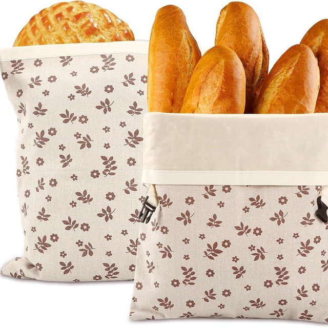 Beeswax Bread Bags, Reusable Linen Organic Beeswax Bread Bags for Sourdough, Keep Freshand and Large Capacity Sourdough Loaf Bag, Coffee Leaf Print Design Storage Bag for Gift