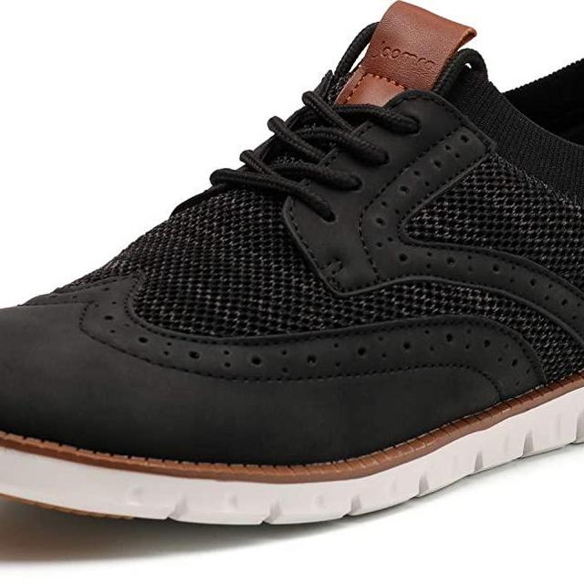 Joomra Men's Knit/Leather Wingtip Oxford Dress Shoes