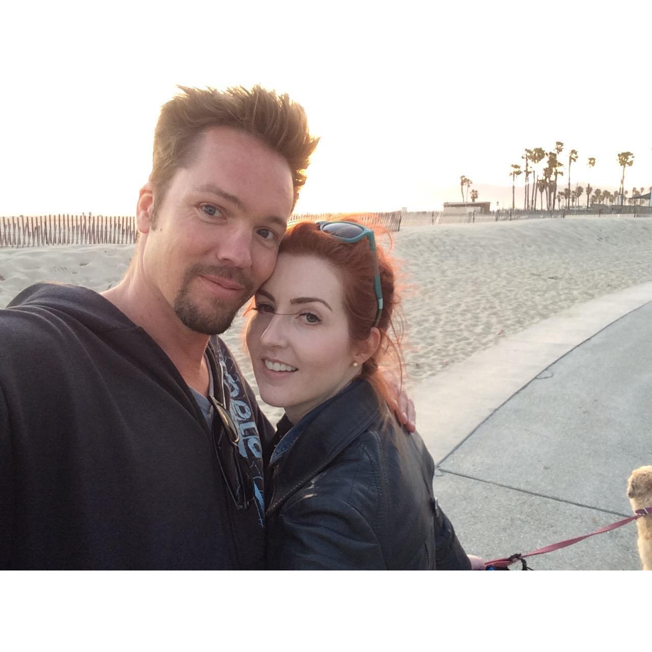 Dog walk on the Venice boardwalk.