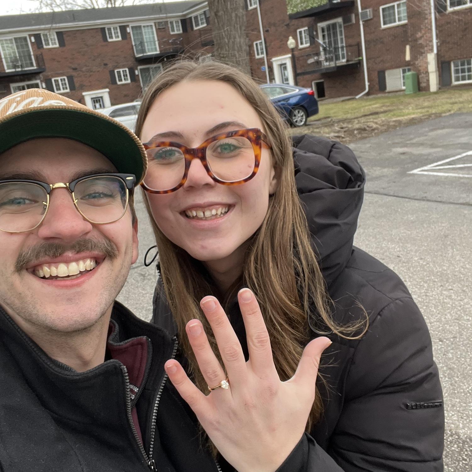 Our first photo after getting engaged on March 20, 2025