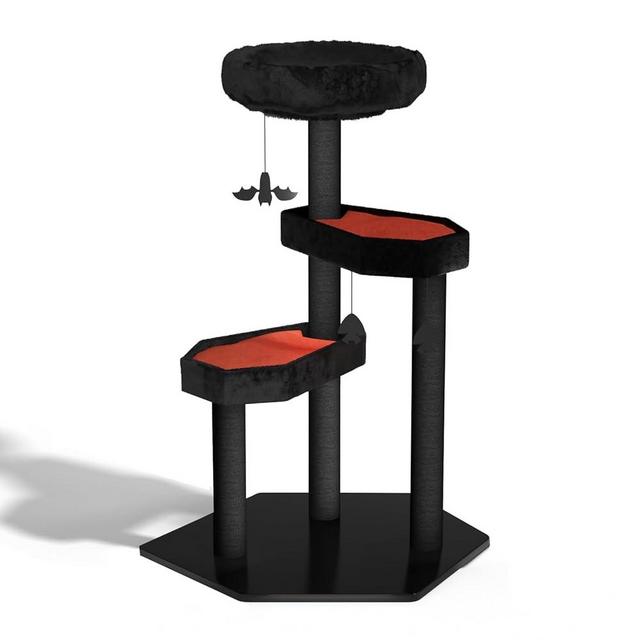 Happy & Polly Black Gothic Cat Tree with Soft Mats Black Cats Tower Condo with Sisal Scratching Posts Indoor Heavy Duty for Cats Multi-Level Play Activities Platform Tall Perch 40.9"