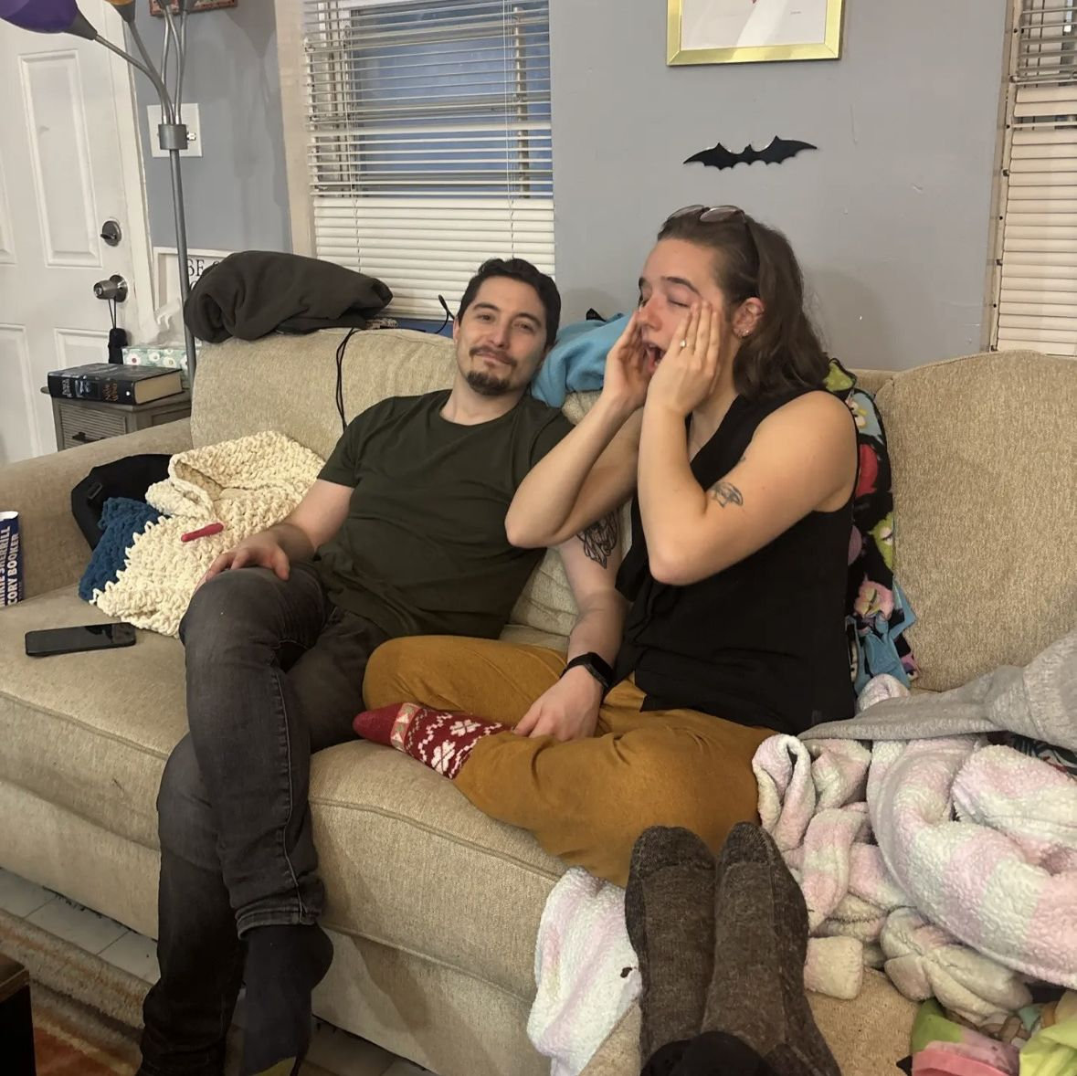 Live footage of the happy couple during a med school-induced crash out