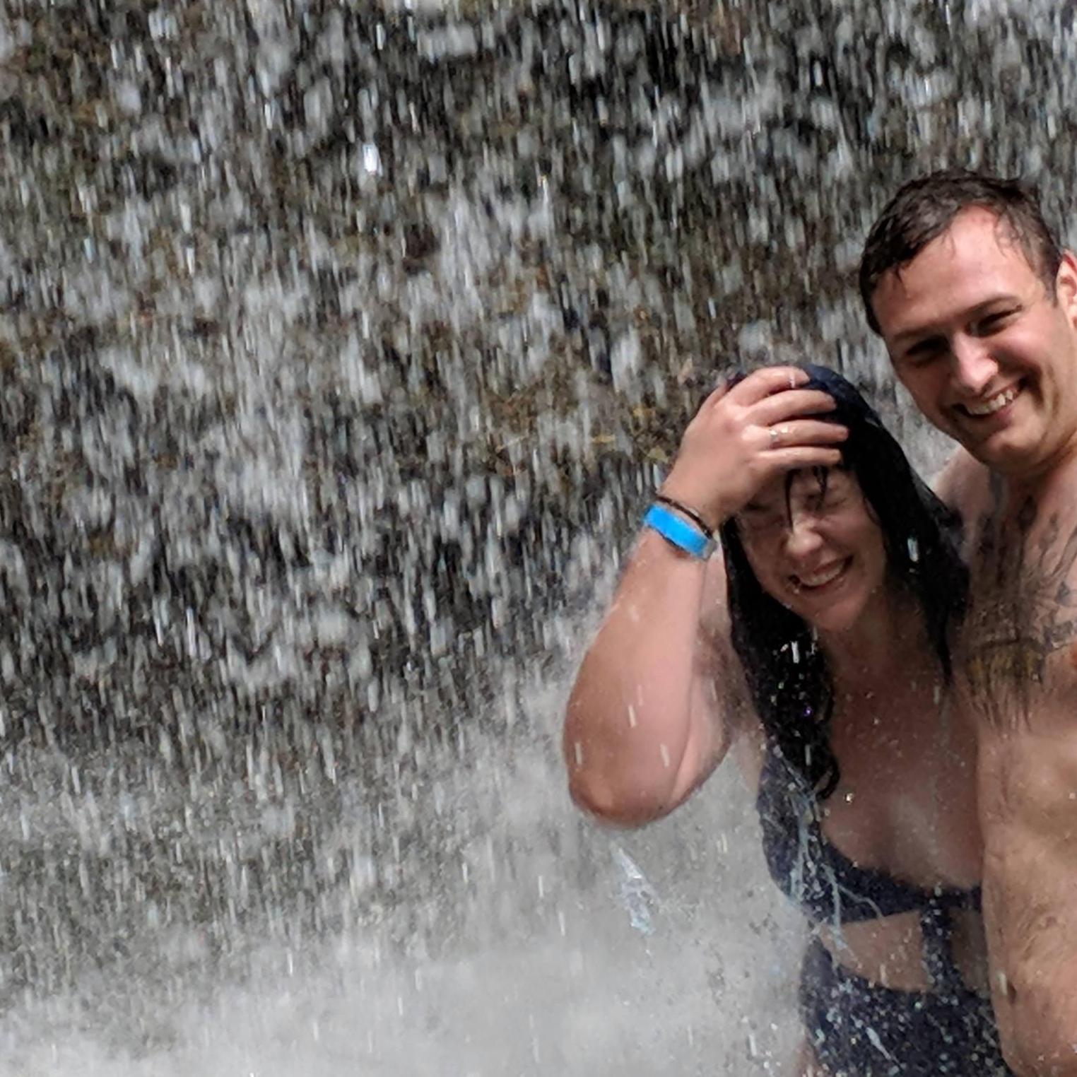 Under a waterfall in Antigua