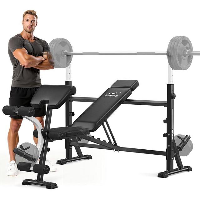 FLYBIRD Olympic Adjustable Weight Bench, with Bench Press Rack, Leg Extension and Leg curl, for Home Gym Workout (2 Size Options)