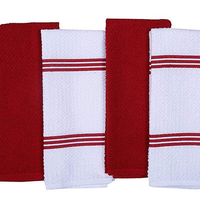 Amour Infini Terry Dish Towel | Set of 4 | 16 x 26 Inches | Super Soft and Absorbent |100% Cotton Dishtowels | Perfect for Household and Commercial Uses | Red