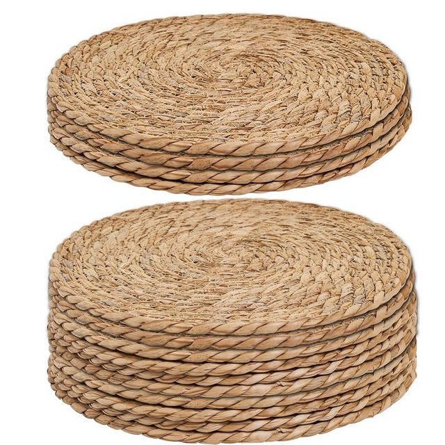 Handmade Heat Resistant 13.8" Round Woven Placemats Set of 10, Wicker Boho No Chemical Natural Water Hyacinth Place Mats, Farmhouse Table Mats for Kitchen Dining Table,Home Decorations,Wedding