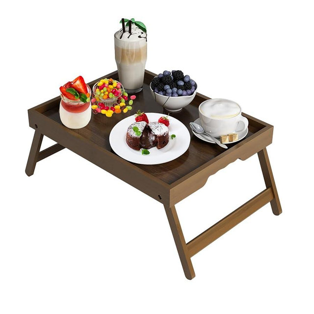 Artmeer Bed Tray Table with Folding Legs,Bamboo Breakfast in Bed for TV Table, Laptop Computer Tray,Eating,Snack Tray (Walnut Medium)