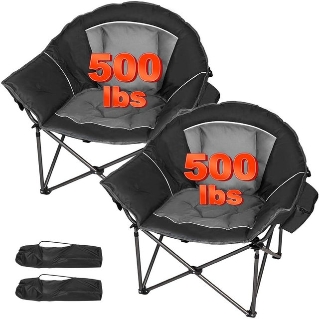 Romswi Oversized XL Padded Camping Chair for Adults, 500lbs Support Heavy-Duty Padded Folding Chair with Side Pocket Cup Holder, Wide&Thick, for Outdoor,Black