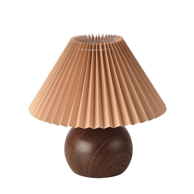 KUNJOULAM Retro Pleated Table Lamp, Modern Bedside Nightstand Lamp with Brown Shade, 5.9” Metal Base for Bedroom, Home Office, Living Room, Kids Dorm Without Bulb