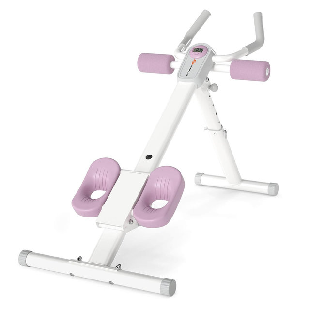 Costway Adjustable Abdominal Trainer with Elbow Support Knee Protection and LCD Monitor White