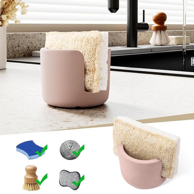 Slow Slog Diatomite Sponge Holder for Countertop Organizer, Quick Dry Stone Sponge Caddy, Diatomaceous Earth Sponge Holder, Absorbent Face Sponge Stand, Brown