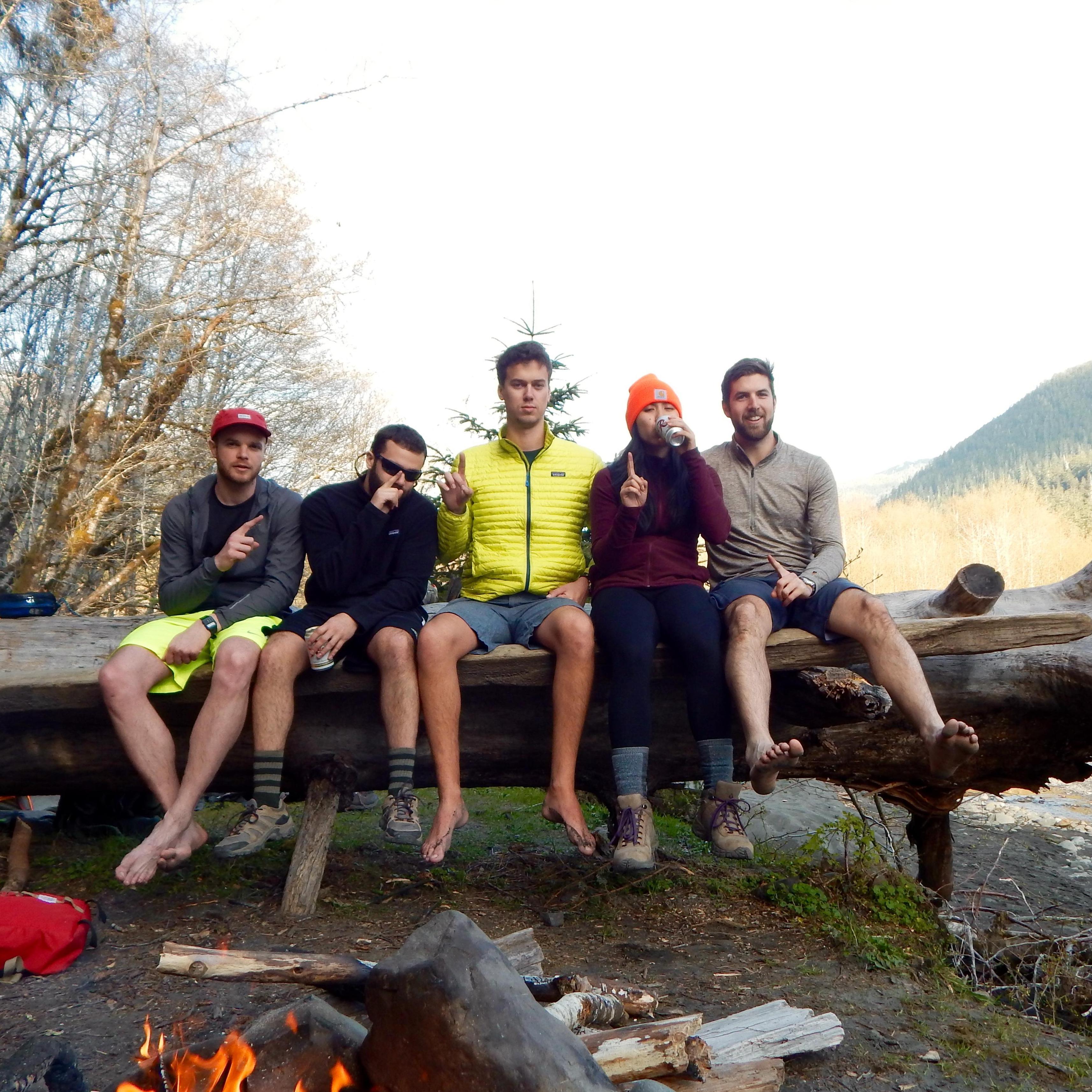Camping, making fires, and roasting belly meat in the Hoh River in Forks, Washington.