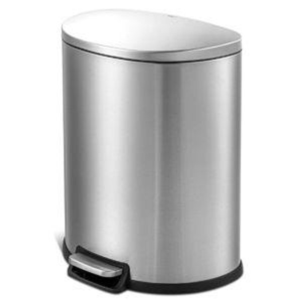 QUALIAZERO 50L/13Gal Heavy Duty Hands-Free Stainless Steel Commercial/Kitchen Step Trash Can, Fingerprint-Resistant Soft Close Lid Trashcan, 13Gal, D Shape