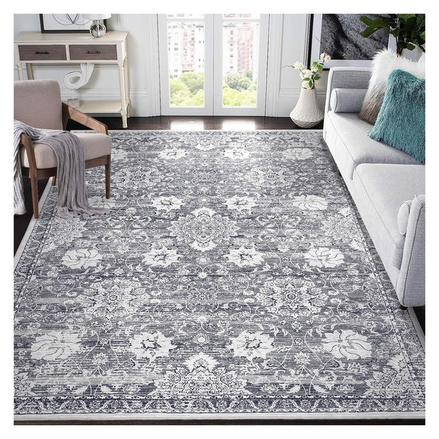 Washable Vintage Floral Print Carpet,Living Room Carpet,Stain Resistant Easy Clean Indoor Carpet,Non-Slip Low Pile Carpet,Bedroom,Dining Room,Office