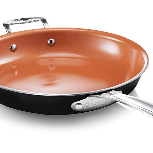 Gotham Steel 12” Fry Pan with Ultra Nonstick Titanium and Ceramic Copper Coating with Helper Handle, Dishwasher, Metal Utensil and Oven Safe