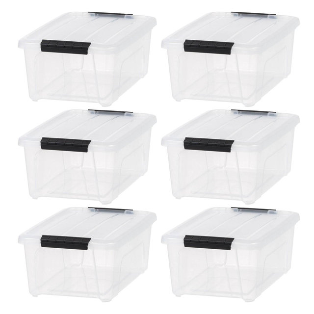 IRIS 13.5Qt 6pk Plastic Storage Bins With Lids and Latching Buckles: Clear, Stackable, Universal Storage