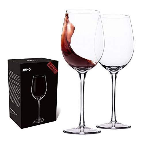 Hand Blown Italian Style Crystal Red or White Wine Glasses - JBHome Lead-Free Premium Crystal Clear Glass - Set of 2 - 18 Ounce - Safer Packaging for Any Occasion
