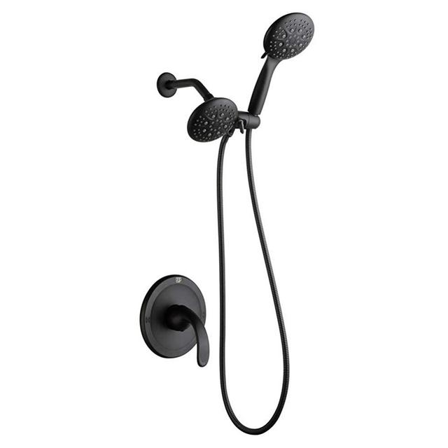 POP Black Dual-Function Shower Faucet Set with Valve Bathroom High Pressure 35 Setting Dual 2 in 1 Shower System with Handheld Showerhead 3-way Water Diverter Shower Trim Kit
