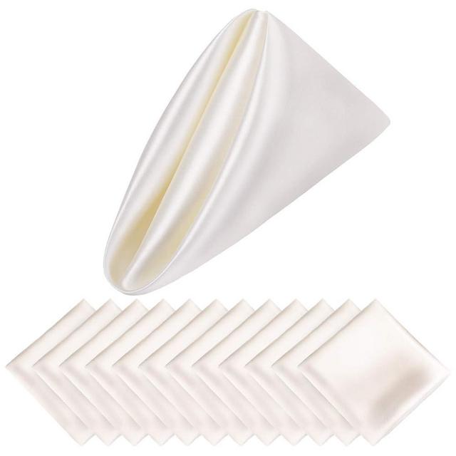 Aneco 12 Pieces Satin Napkin Square 20 x 20 Inches Dinner Napkins Weddings Party Napkin Soft Table Napkins for Romantic Weddings Party Dinner Decoration (Ivory)