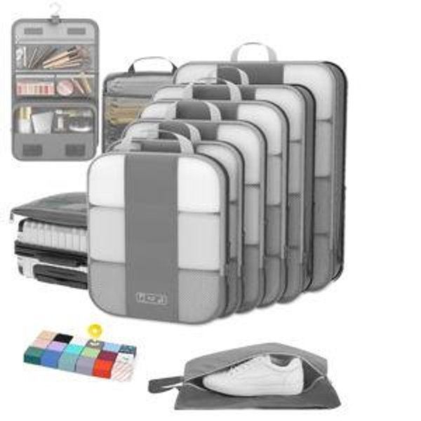 10 Set Compression Packing Cubes for Travel Essentials,Compressible Expandable Packing Cubes for Suitcase,OlarHike Luggage Organizer Bags for Travel,Handy Helper for Organizing Clothes(Gray)