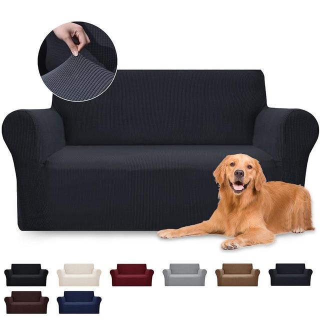 SUPERGANDA Couch Cover for 2 Cushion Couch Stretch Sofa Furniture Protector Washable Couch Slipcover for Dog Cats Kids(Dark Gray,Medium)