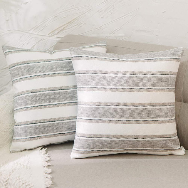 NATUS WEAVER 2 Piece Multi Color Stripe Oversized Euro Pillow Case Soft Linen Square Decorative Throw Cushion Cover Big Size Pillowcase with Hidden Zipper for Sofa 28" x 28"
