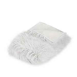 Mongolian Faux Fur Throw Blanket in Ivory