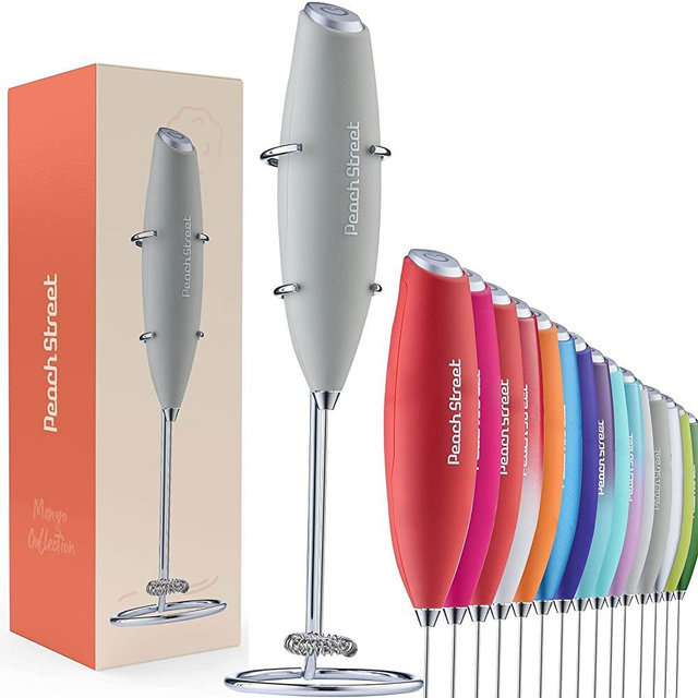 Powerful Handheld Milk Frother, Mini Milk Foamer, Battery Operated (Not included) Stainless Steel Drink Mixer with Frother Stand for Coffee, Lattes, Cappuccino, Frappe, Matcha, Hot Chocolate.