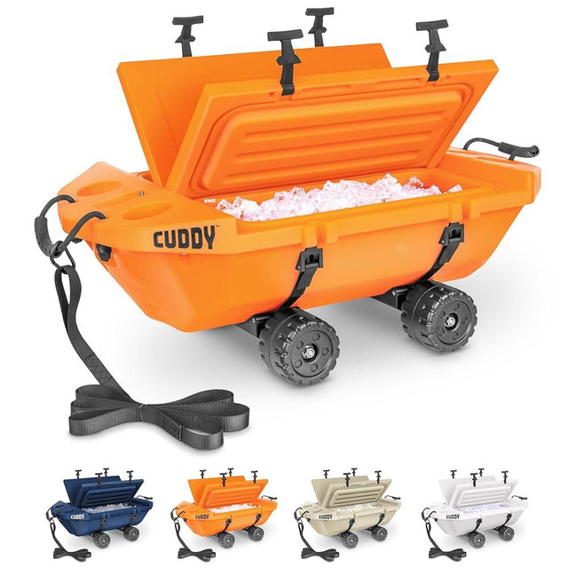 CUDDY Crawler Cooler with Wheels – 40 QT Amphibious Floating Cooler and Dry Storage Vessel - Orange, Navy, Tan, or White