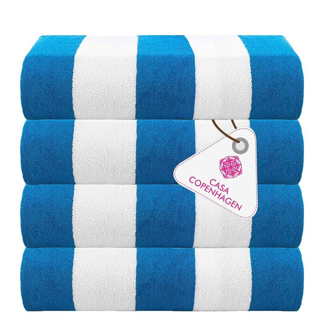 CASA COPENHAGEN Cabana Beach Designed in Denmark Rough and Tough, Quick Dry, Pool, Bath & Shower 30x60 inches 4 Pieces Cotton Beach Bath Towels Set - Turquoise