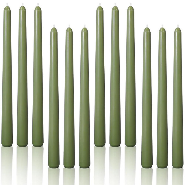 Viyffo Taper Candles 10 Inch – 12 Pack Olive Glow, Dripless, Unscented, Smokeless – 8 Hour Burn – Tall Candlesticks for Wedding, Dinner, Holiday, Party, Home Decor