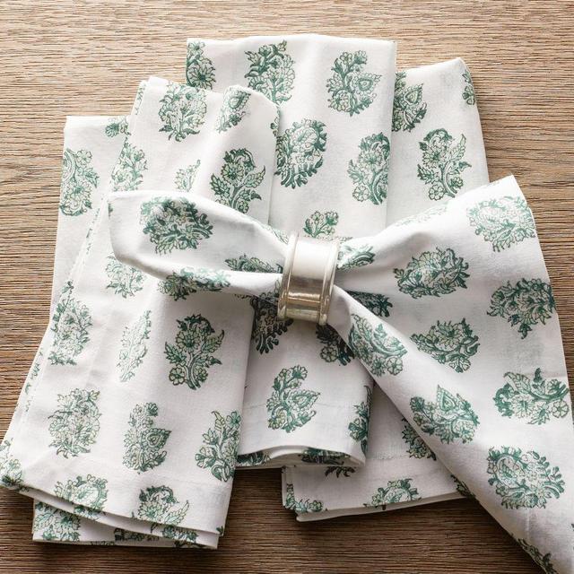 Sophia Floral Block Print Napkins, Set of 4 - Green