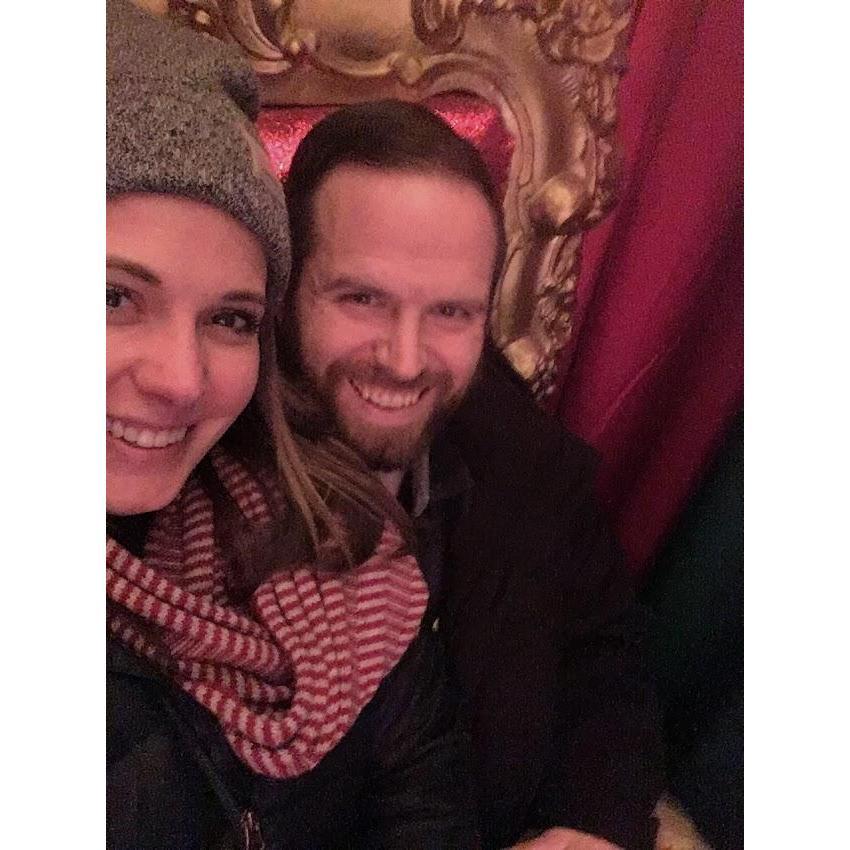 A selfie on Santa's lap at the pop-up Christmas bar in Philly