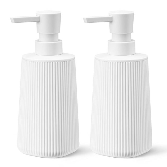zuxzmj White 2 Pack Hand Soap Dispensers with No Rust Pump for Bathroom and Kitchen Countertops Refillable Striped Matte Plastic 8.5 oz
