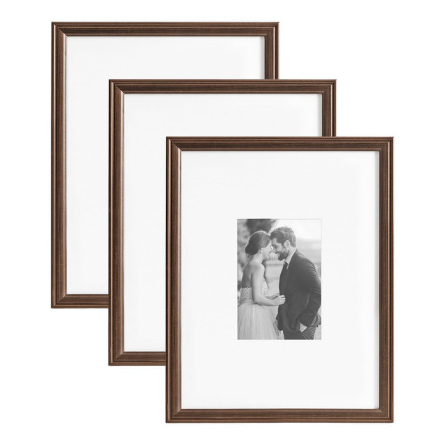 Kate & Laurel All Things Decor 11"x14" Matted to 5"x7" Adlynn Rectangle Picture Frames Bronze: Gallery Wall Set