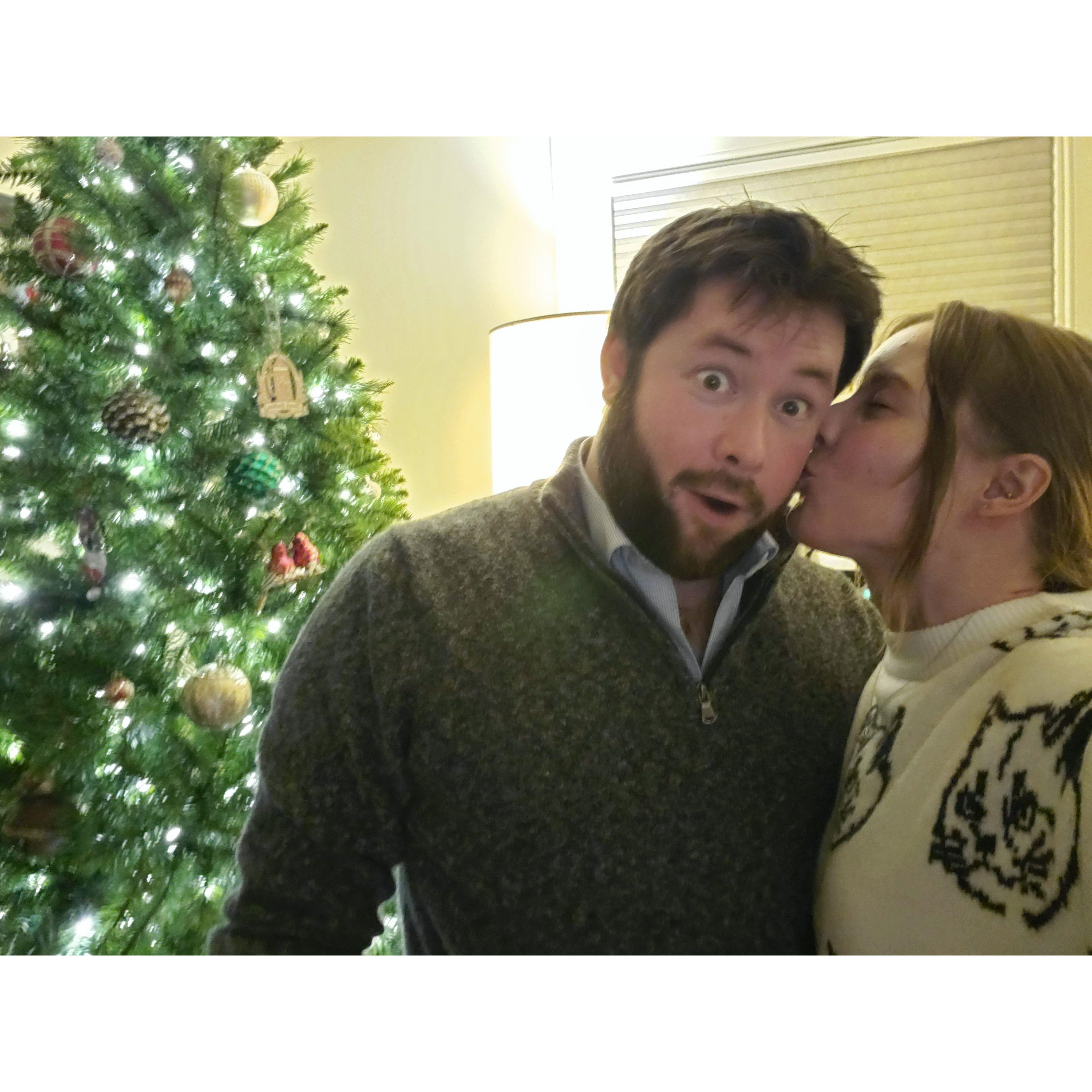 This was their first Christmas together. They got a tree and set it up in Alex's apartment. It's a tradition to get ornaments when they travel.